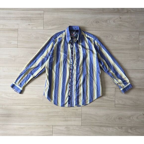 Robert Graham Other - Robert Graham Mens Shirt Medium Striped Embroidered Blue Long Sleeve Button Up